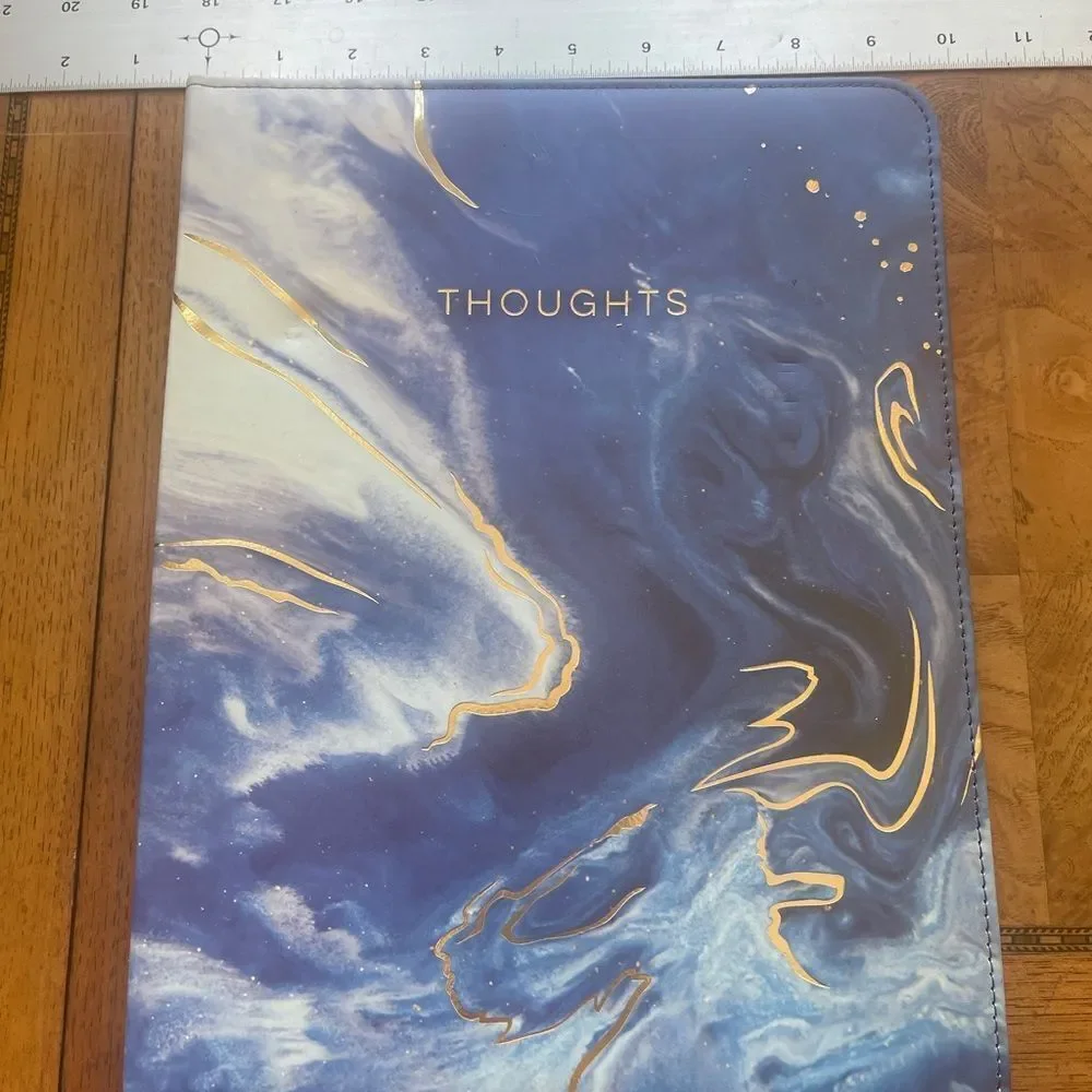 Leather Folder Blue Marble Design Folio with Paper